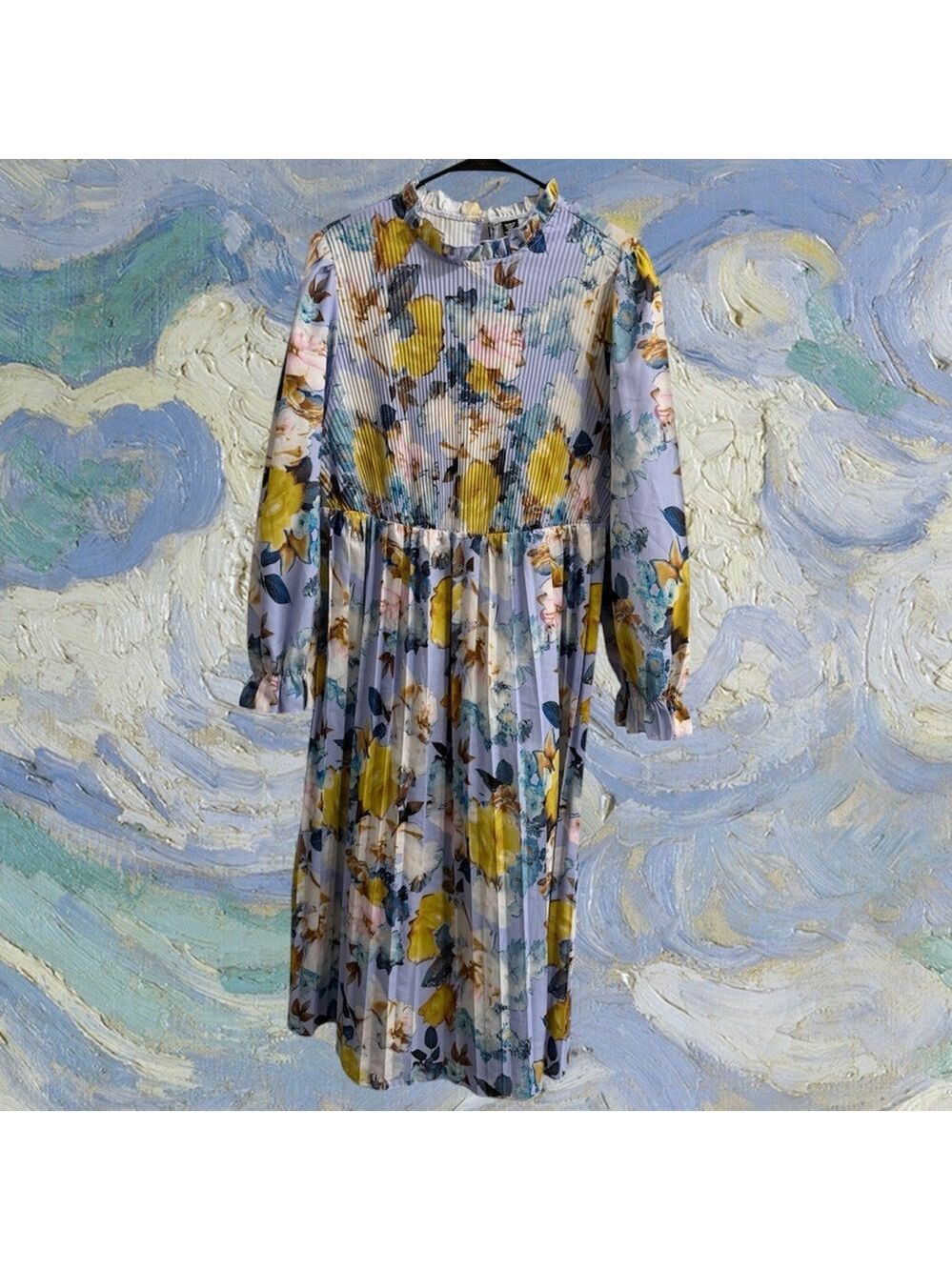 SHEIN Lavender Floral Midi Dress with Yellow and Green Accents